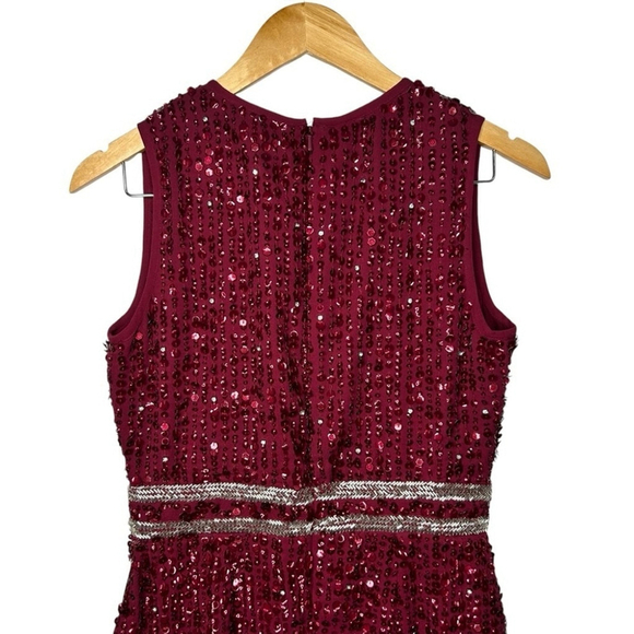 Mac Duggal 10509 Burgundy Sleeveless High Neck Beaded Midi Sheath Dress MOTB 6 - Picture 11 of 13